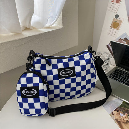 Texture Lattice Messenger Commuter Bag Female Summer New Korean Plaid Bag Simple Girl Single Shoulder Bag Small Bag