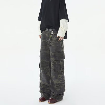 Retro camouflage work pants for men in spring and summer