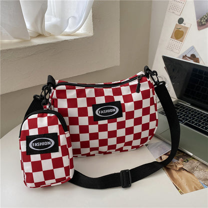 Texture Lattice Messenger Commuter Bag Female Summer New Korean Plaid Bag Simple Girl Single Shoulder Bag Small Bag