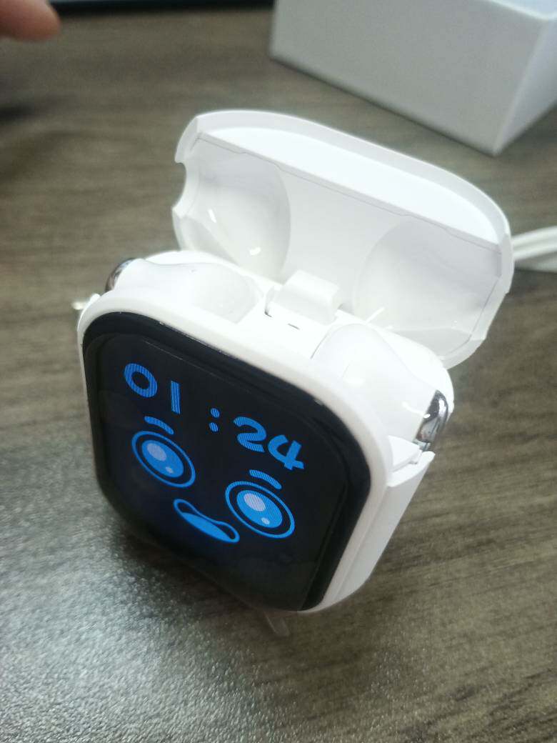 Wireless Bluetooth Earphones with Noise Cancelling and LCD Color Screen, showcasing stylish car design.